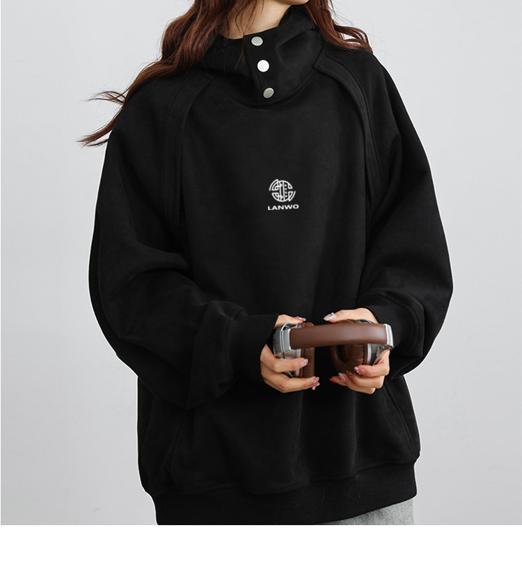 Spring 2024 Turtleneck American Suede warm hoodie Embroidered loose High street couple hoodie