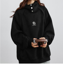 Spring 2024 Turtleneck American Suede warm hoodie Embroidered loose High street couple hoodie