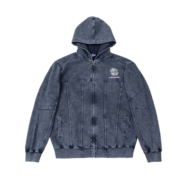 High quality zipper vintage hoodie Heavy hoodie men's hoodie fashion wash water Cardigan hoodie men