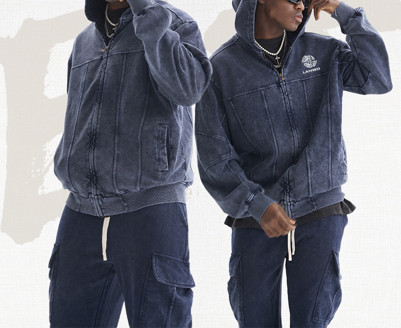 High quality zipper vintage hoodie Heavy hoodie men's hoodie fashion wash water Cardigan hoodie men
