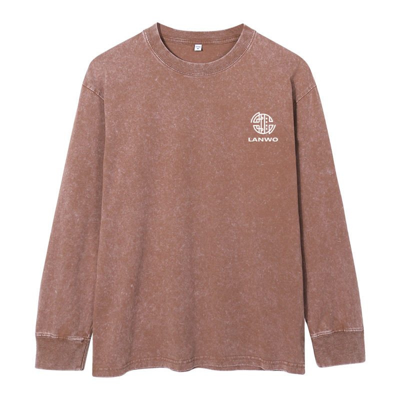 High quality manufacturer men's street fashion brand base shirt washed and worn to make old loose heavy cotton men's long sleeve T-shirt