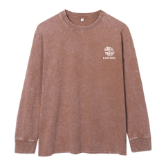 High quality manufacturer men's street fashion brand base shirt washed and worn to make old loose heavy cotton men's long sleeve T-shirt