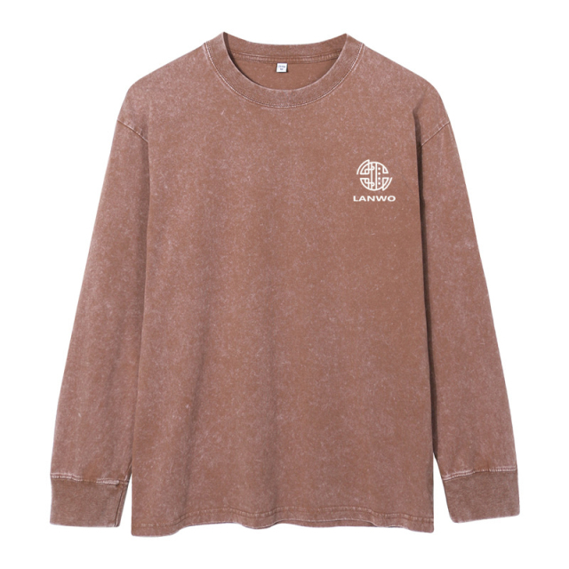 High quality manufacturer men's street fashion brand base shirt washed and worn to make old loose heavy cotton men's long sleeve T-shirt