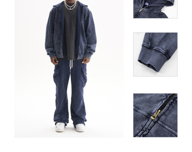 High quality zipper vintage hoodie Heavy hoodie men's hoodie fashion wash water Cardigan hoodie men