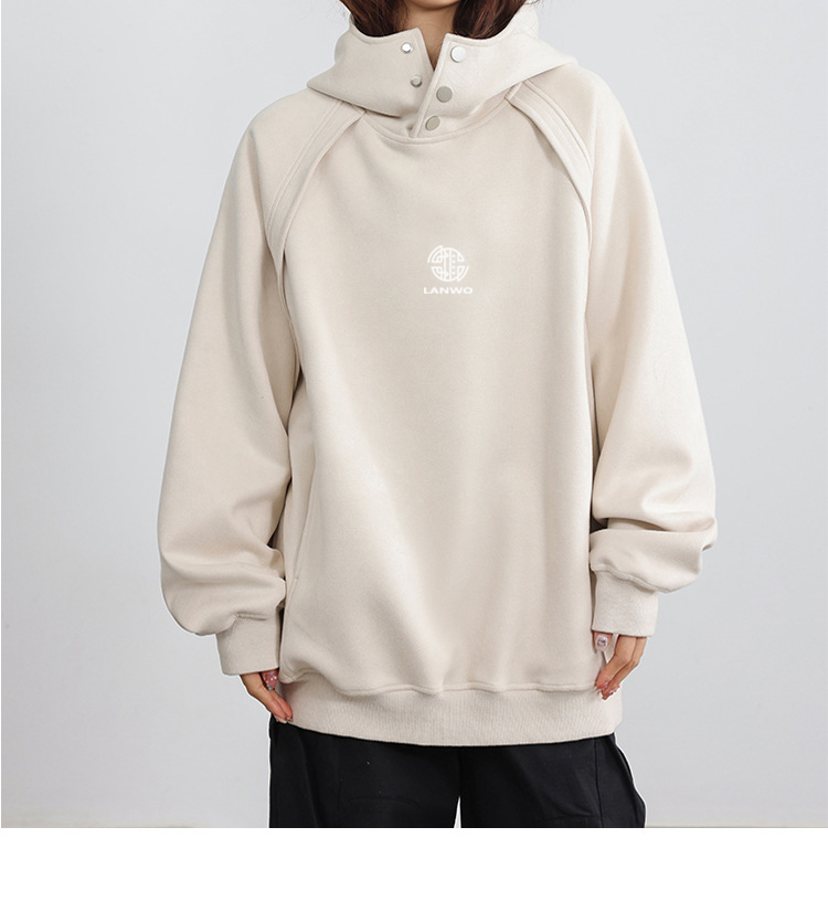 Spring 2024 Turtleneck American Suede warm hoodie Embroidered loose High street couple hoodie