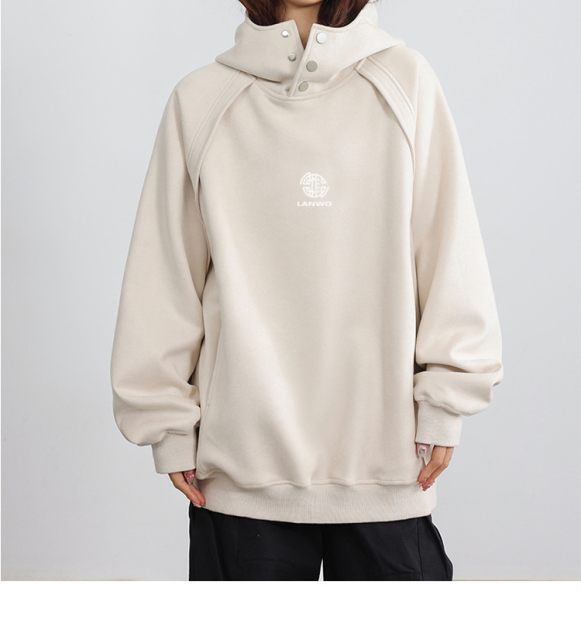 Spring 2024 Turtleneck American Suede warm hoodie Embroidered loose High street couple hoodie