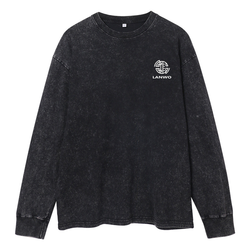 High quality manufacturer men's street fashion brand base shirt washed and worn to make old loose heavy cotton men's long sleeve T-shirt