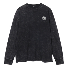 High quality manufacturer men's street fashion brand base shirt washed and worn to make old loose heavy cotton men's long sleeve T-shirt