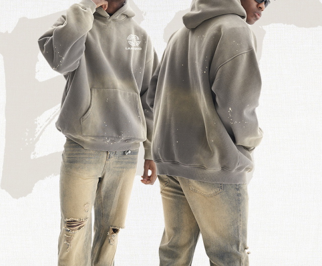 Custom High Quality Wash Made Old Plus Fleece Hoodie Dump Some Worn Hoodie Men'S Hoodie