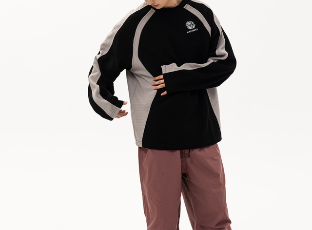 2024 fall new Waffle color contrast heavy loose hoodie men long sleeve casual shirt