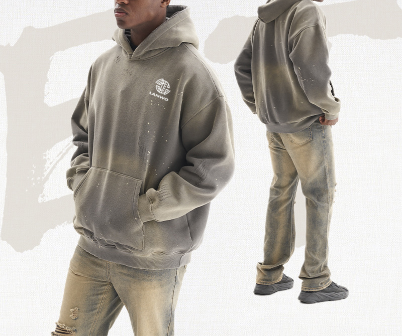 Custom High Quality Wash Made Old Plus Fleece Hoodie Dump Some Worn Hoodie Men'S Hoodie