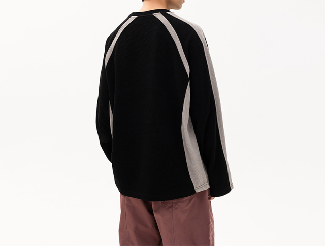 2024 fall new Waffle color contrast heavy loose hoodie men long sleeve casual shirt