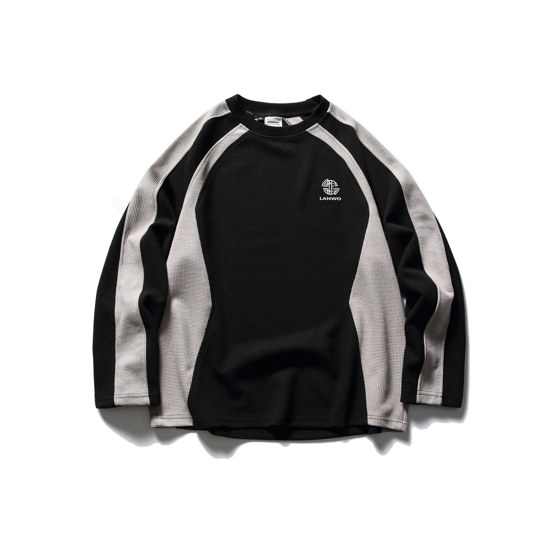 2024 fall new Waffle color contrast heavy loose hoodie men long sleeve casual shirt
