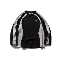 2024 fall new Waffle color contrast heavy loose hoodie men long sleeve casual shirt