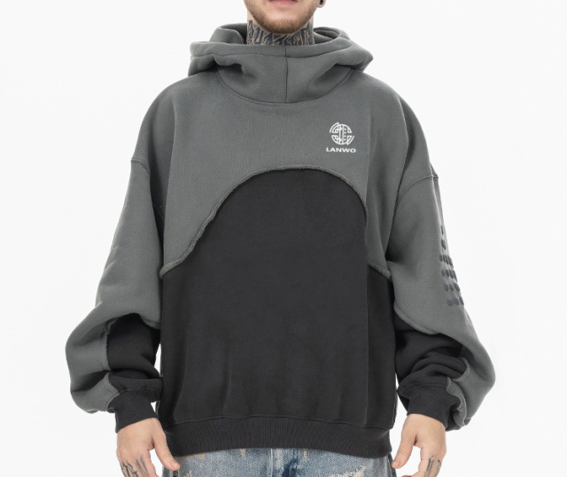 Men's 2024 autumn/winter new fashion color matching hoodie plus fleece drop shoulder hoodie for men and women