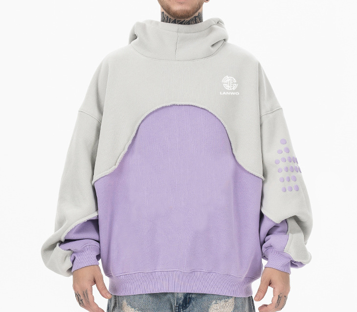 Men's 2024 autumn/winter new fashion color matching hoodie plus fleece drop shoulder hoodie for men and women