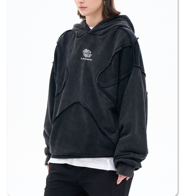 Men's 2024 autumn/winter new fashion brand personality anti-car design process solid color high street hooded hoodie men and women