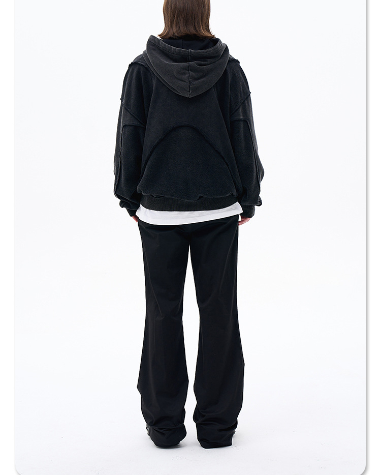 Men's 2024 autumn/winter new fashion brand personality anti-car design process solid color high street hooded hoodie men and women