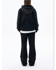 Men's 2024 autumn/winter new fashion brand personality anti-car design process solid color high street hooded hoodie men and women