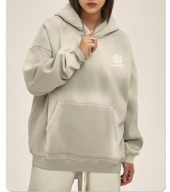 Autumn/Winter 2024 new solid color blank plus fleece thickened 360g spray dyed old hoodie for men and women