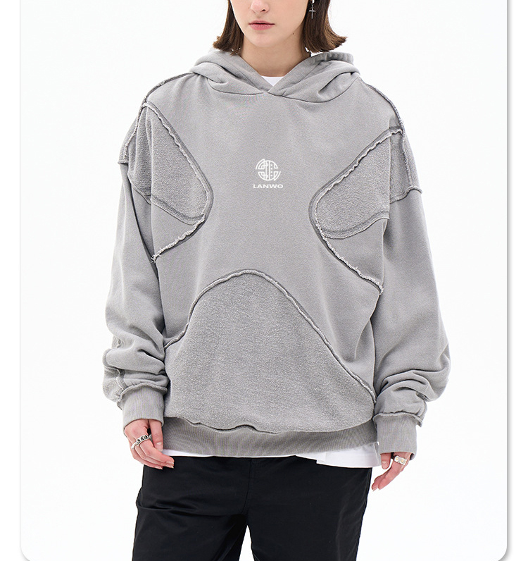 Men's 2024 autumn/winter new fashion brand personality anti-car design process solid color high street hooded hoodie men and women