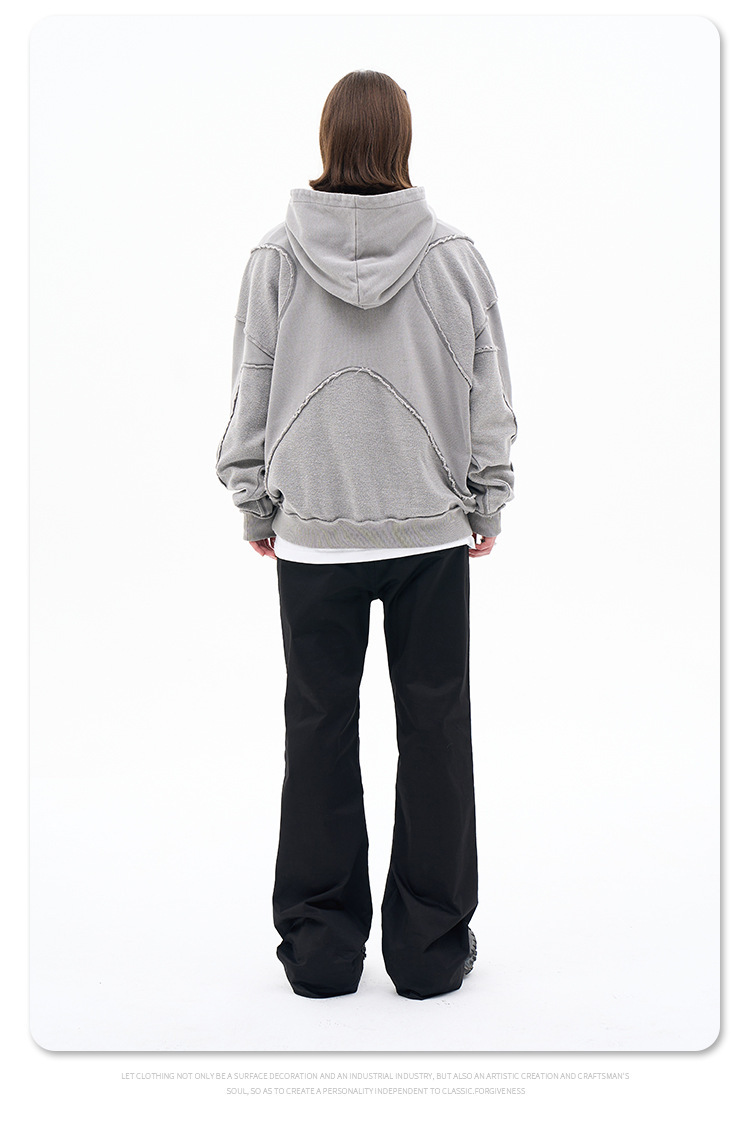 Men's 2024 autumn/winter new fashion brand personality anti-car design process solid color high street hooded hoodie men and women