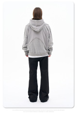 Men's 2024 autumn/winter new fashion brand personality anti-car design process solid color high street hooded hoodie men and women