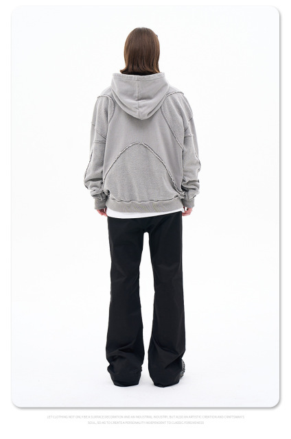 Men's 2024 autumn/winter new fashion brand personality anti-car design process solid color high street hooded hoodie men and women