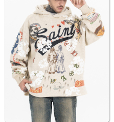 2024 new fashion brand American graffiti high street to do old holes vintage hoodie man