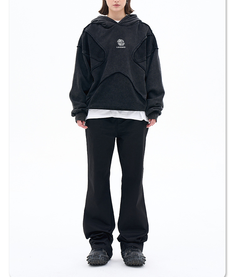 Men's 2024 autumn/winter new fashion brand personality anti-car design process solid color high street hooded hoodie men and women