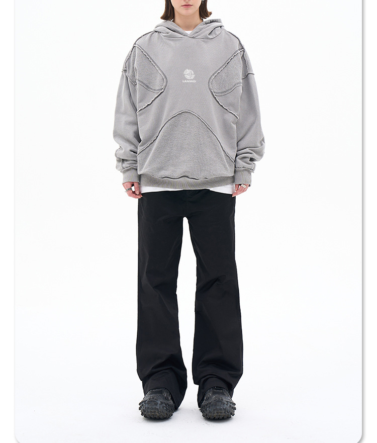 Men's 2024 autumn/winter new fashion brand personality anti-car design process solid color high street hooded hoodie men and women