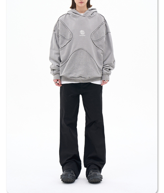 Men's 2024 autumn/winter new fashion brand personality anti-car design process solid color high street hooded hoodie men and women