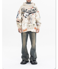 2024 new fashion brand American graffiti high street to do old holes vintage hoodie man