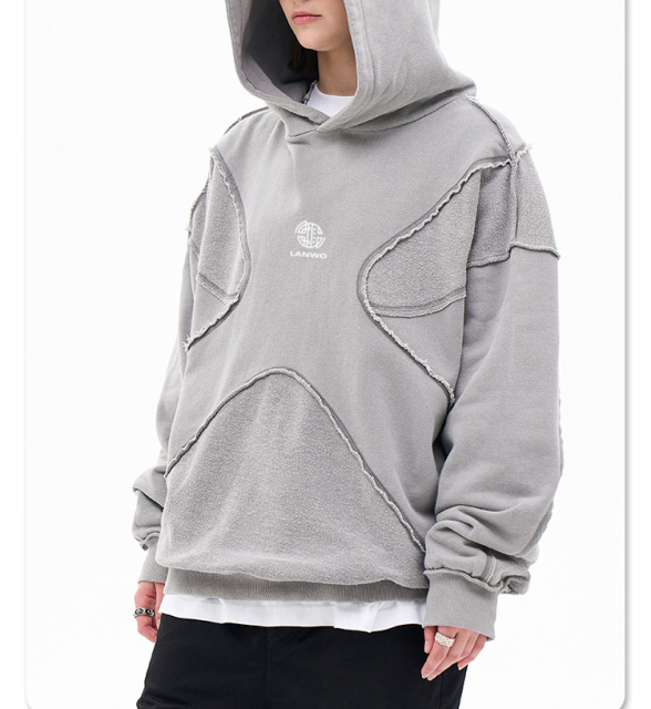 Men's 2024 autumn/winter new fashion brand personality anti-car design process solid color high street hooded hoodie men and women