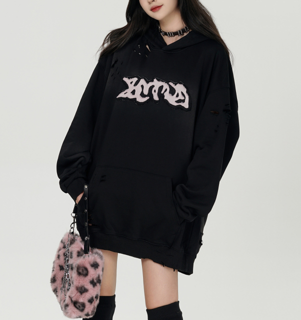 Lovers clothing autumn and winter heavy American vintage wash water to do old holes in the hoodie new cloth embroidery hoodie