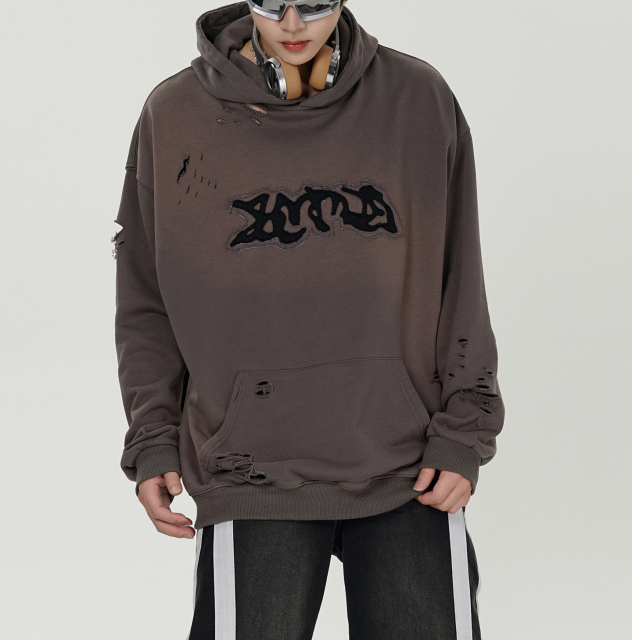 Lovers clothing autumn and winter heavy American vintage wash water to do old holes in the hoodie new cloth embroidery hoodie