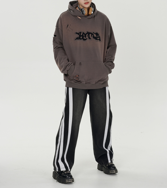 Lovers clothing autumn and winter heavy American vintage wash water to do old holes in the hoodie new cloth embroidery hoodie