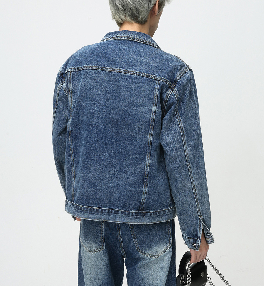 2024 autumn and winter new Korean version of loose wash zipper design denim suit men