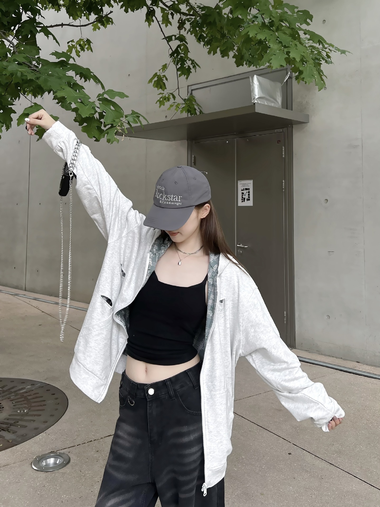 Tide brand 2024 autumn and winter new American ins tide two wear cut hoodie matching color hoodie woman