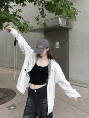 Tide brand 2024 autumn and winter new American ins tide two wear cut hoodie matching color hoodie woman