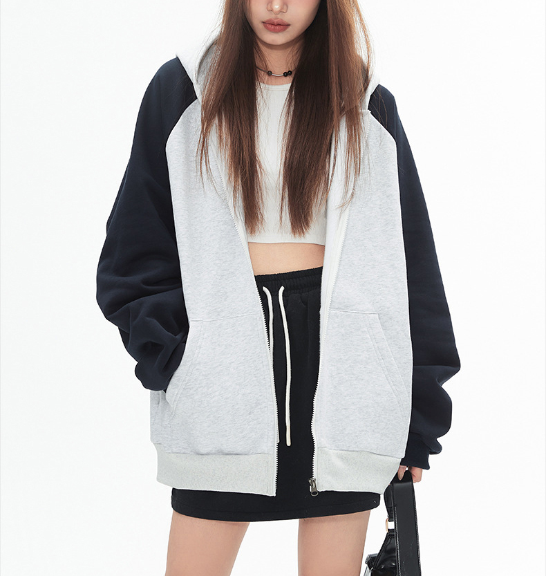 American couple with rotator sleeve hoodie men 2024 autumn new couple high street fashion brand color coat