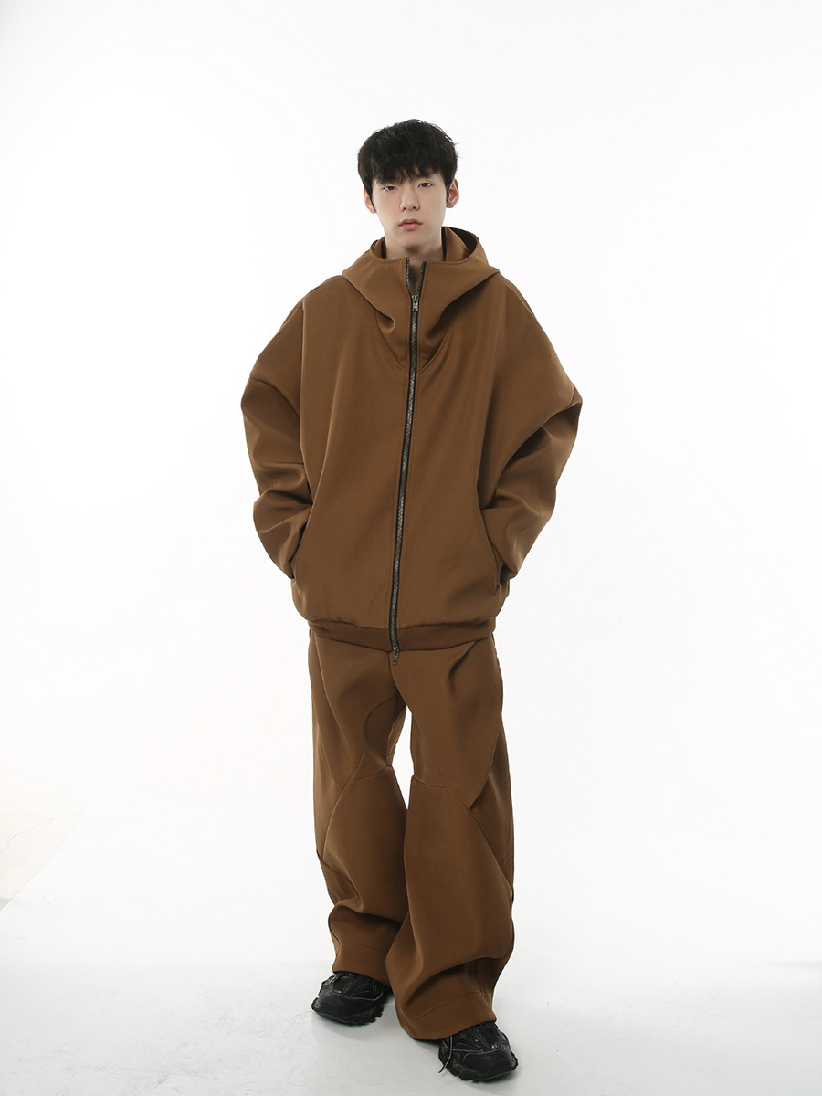 Men's wear _2024 autumn American retro High street double zipper cardigan hoodie set