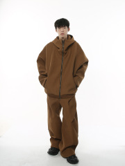 Men's wear _2024 autumn American retro High street double zipper cardigan hoodie set