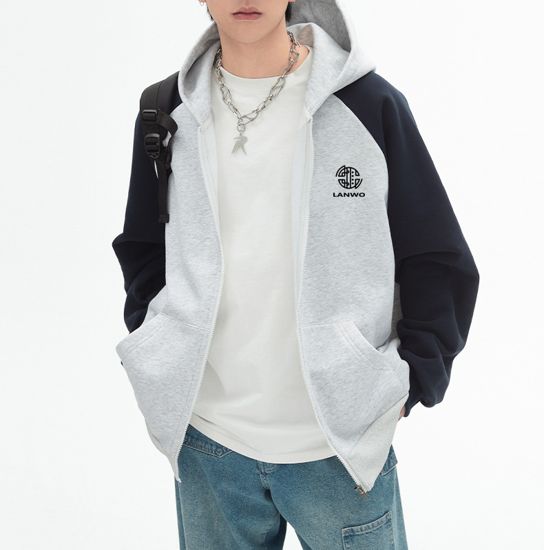 American couple with rotator sleeve hoodie men 2024 autumn new couple high street fashion brand color coat