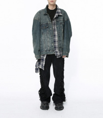 Spring 2024 new Korean plaid irregular patchwork fashion denim jacket