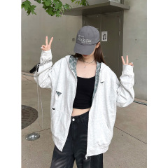 Tide brand 2024 autumn and winter new American ins tide two wear cut hoodie matching color hoodie woman