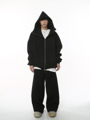 Men's wear _2024 autumn American retro High street double zipper cardigan hoodie set