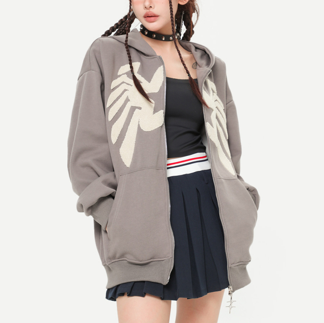 2024 autumn tide brand American hoodie retro towel embroidered hoodie cardigan hoodie woman