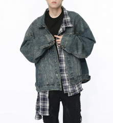 Spring 2024 new Korean plaid irregular patchwork fashion denim jacket