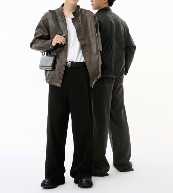 2024 autumn new product niche American style high-grade short zipper motorcycle leather jacket